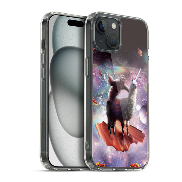 Random Galaxy Space Llama Outer Space Sloth & Bacons Soft Gel Case for Apple iPhone 15 Plus & MagSafe