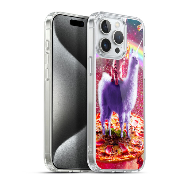 Random Galaxy Space Llama Rainbow Lazer Cat & Pizza Soft Gel Case for Apple iPhone 15 Pro Max & MagSafe