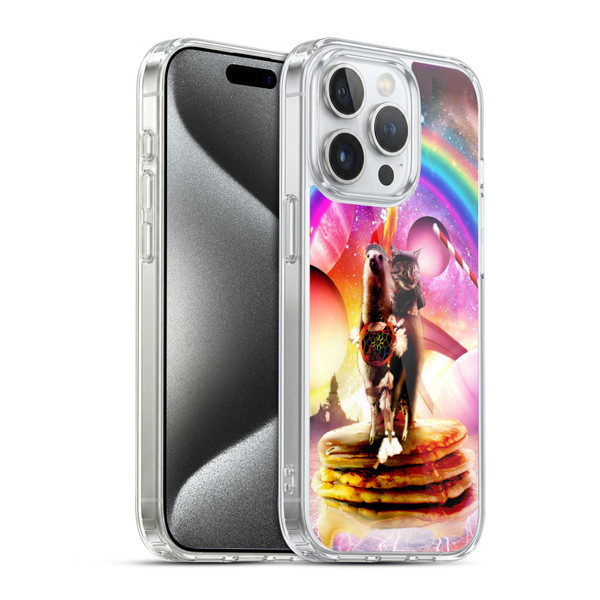 Random Galaxy Space Llama Cat & Electric Pancakes Soft Gel Case for Apple iPhone 15 Pro & MagSafe