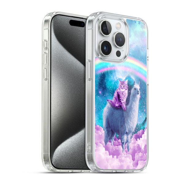Random Galaxy Space Llama Cloudy Cat In Rainbow Soft Gel Case for Apple iPhone 15 Pro & MagSafe