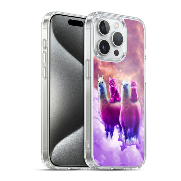 Random Galaxy Space Llama Galaxy Purple Cat Soft Gel Case for Apple iPhone 15 Pro & MagSafe