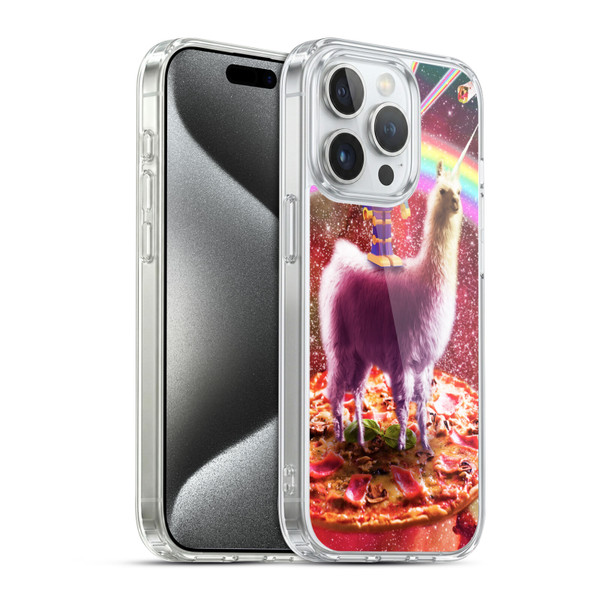 Random Galaxy Space Llama Robot & Pizza Soft Gel Case for Apple iPhone 15 Pro & MagSafe