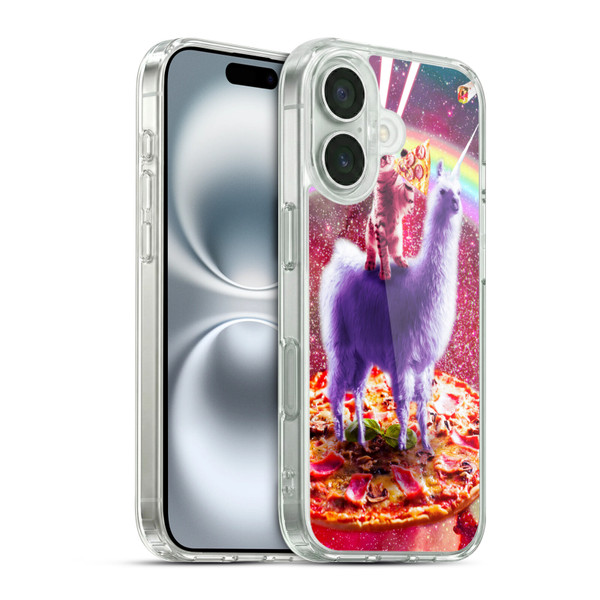 Random Galaxy Space Llama Rainbow Lazer Cat & Pizza Soft Gel Case for Apple iPhone 16 & MagSafe
