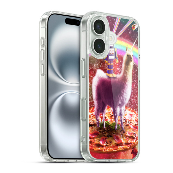 Random Galaxy Space Llama Robot & Pizza Soft Gel Case for Apple iPhone 16 & MagSafe