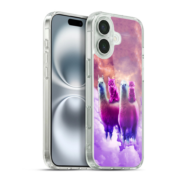 Random Galaxy Space Llama Galaxy Purple Cat Soft Gel Case for Apple iPhone 16 Plus & MagSafe