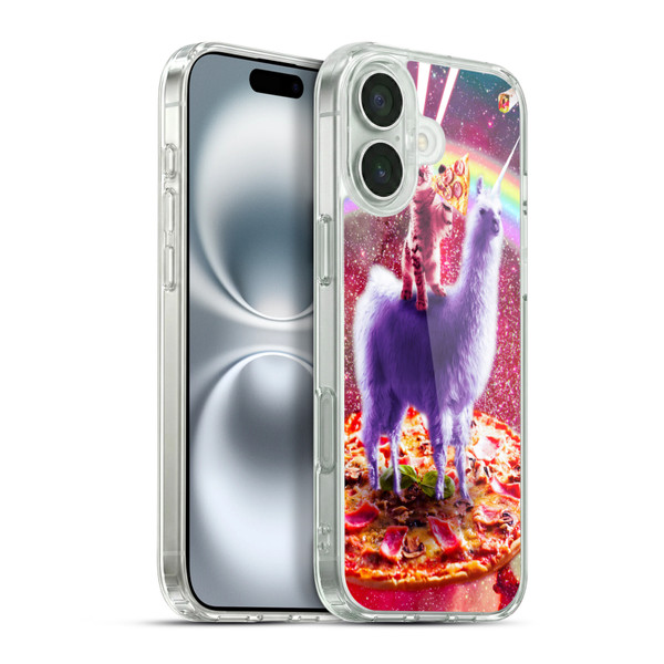 Random Galaxy Space Llama Rainbow Lazer Cat & Pizza Soft Gel Case for Apple iPhone 16 Plus & MagSafe