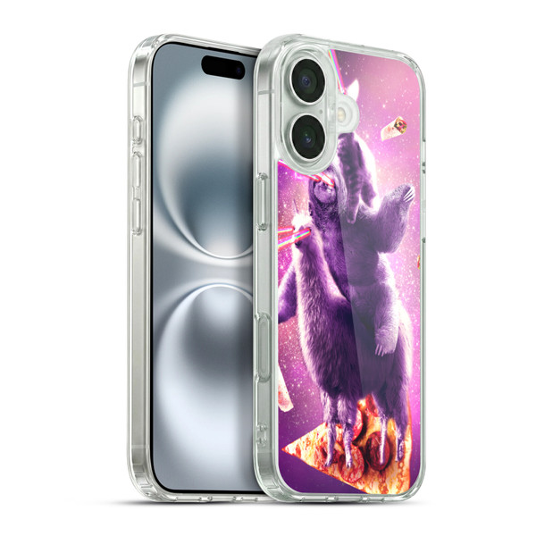 Random Galaxy Space Llama Sloth & Cat Lazer Eyes 2 Soft Gel Case for Apple iPhone 16 Plus & MagSafe