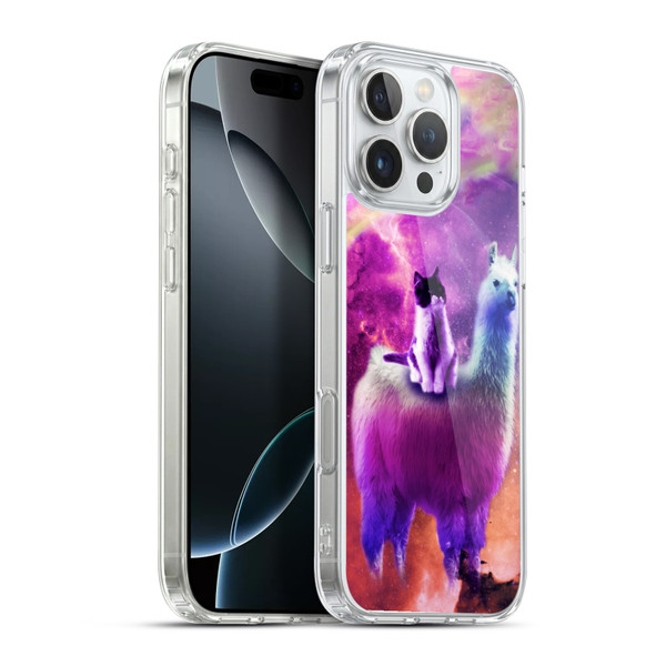 Random Galaxy Space Llama Purple Galaxy Cat Soft Gel Case for Apple iPhone 16 Pro Max & MagSafe