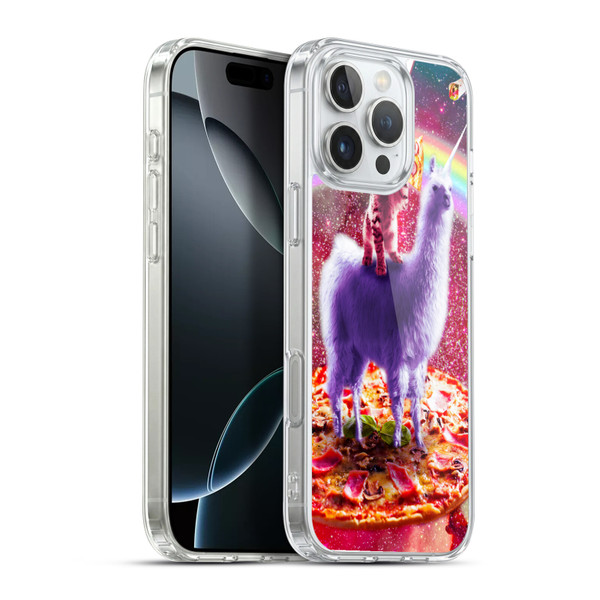 Random Galaxy Space Llama Rainbow Lazer Cat & Pizza Soft Gel Case for Apple iPhone 16 Pro Max & MagSafe