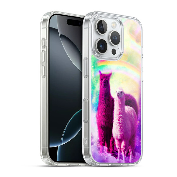 Random Galaxy Space Llama Lovely Lllama In Rainbow Soft Gel Case for Apple iPhone 16 Pro & MagSafe