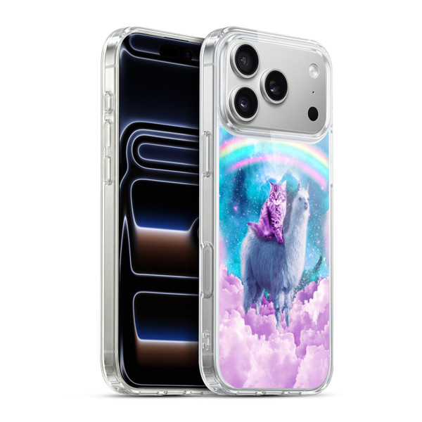Random Galaxy Space Llama Cloudy Cat In Rainbow Soft Gel Case for Apple iPhone 17 Pro Max