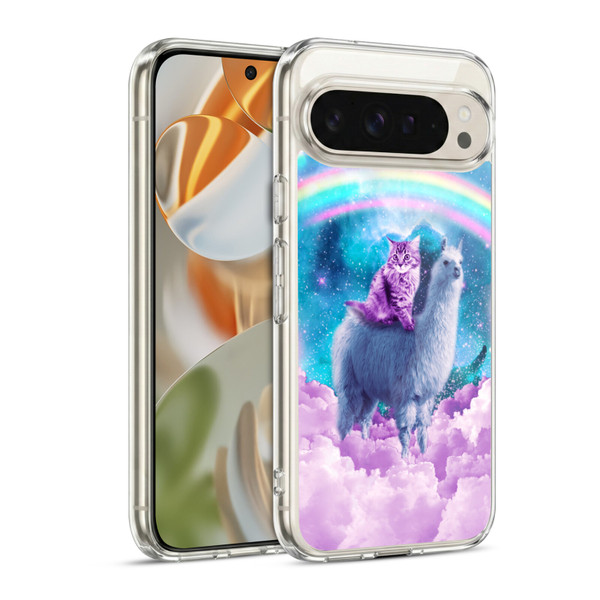 Random Galaxy Space Llama Cloudy Cat In Rainbow Soft Gel Case for Google Pixel 9 / Pixel 9 Pro