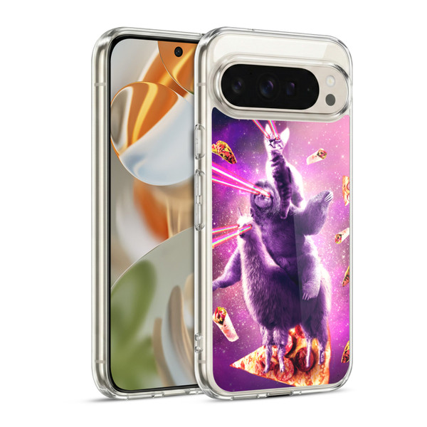 Random Galaxy Space Llama Sloth & Cat Lazer Eyes 2 Soft Gel Case for Google Pixel 9 / Pixel 9 Pro