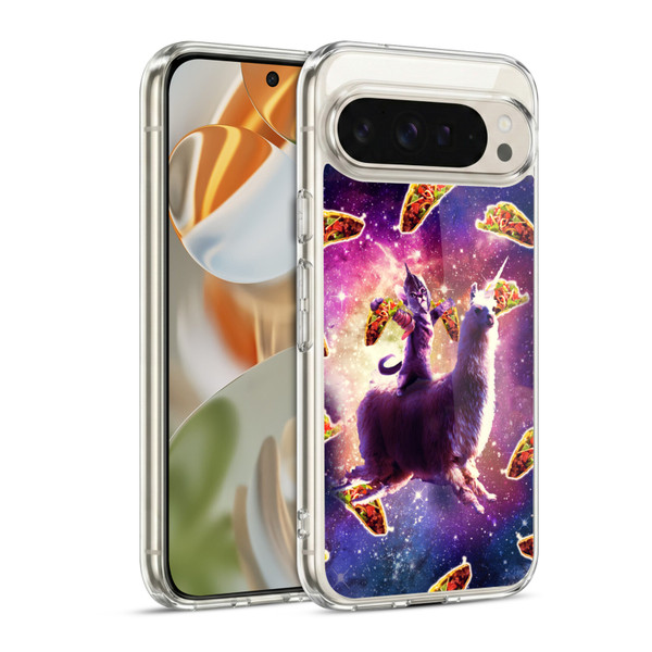 Random Galaxy Space Llama Warrior Cat & Tacos Soft Gel Case for Google Pixel 9 / Pixel 9 Pro