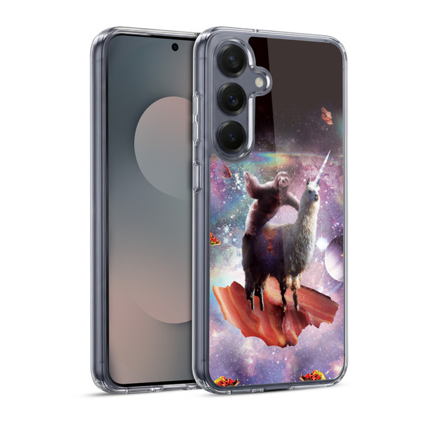Random Galaxy Space Llama Outer Space Sloth & Bacons Soft Gel Case for Samsung Galaxy S25 & MagSafe