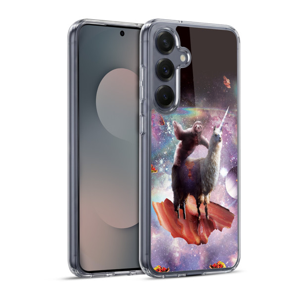 Random Galaxy Space Llama Outer Space Sloth & Bacons Soft Gel Case for Samsung Galaxy S25+ & MagSafe