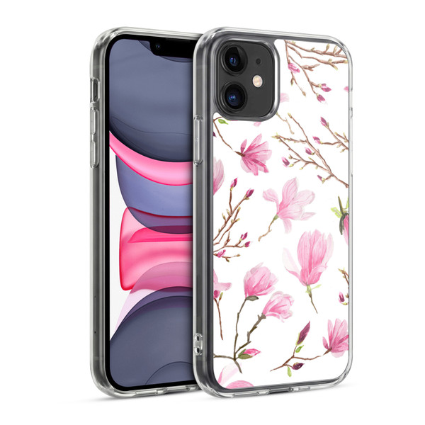 Anis Illustration Flower Pattern 2 Magnolia Soft Gel Case for Apple iPhone 11