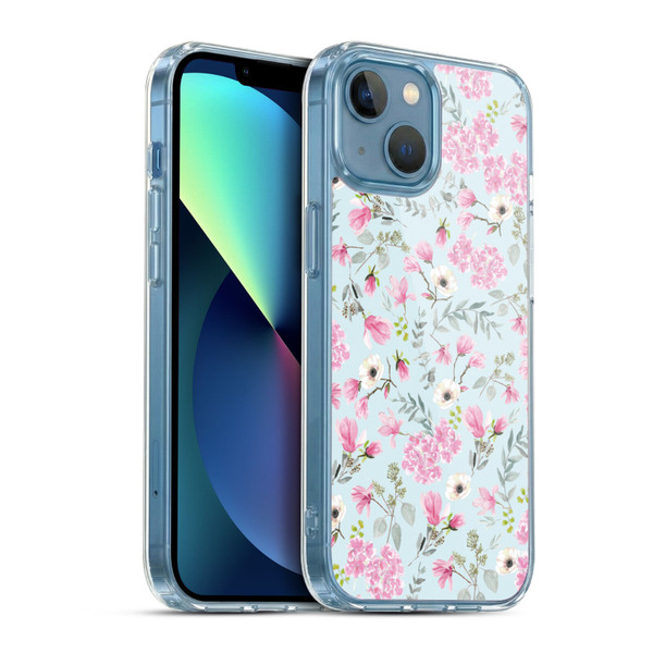 Anis Illustration Flower Pattern 2 Pink Soft Gel Case for Apple iPhone 13 Mini & MagSafe