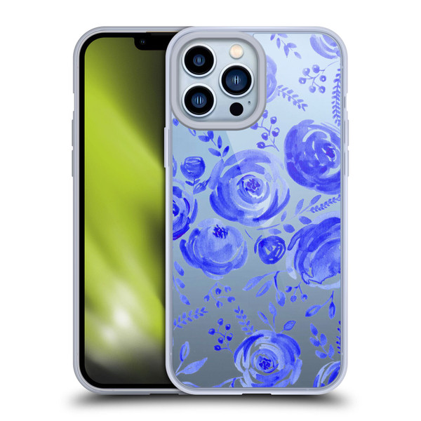 Anis Illustration Flower Pattern 2 Blue Soft Gel Case for Apple iPhone 13 Pro Max & MagSafe