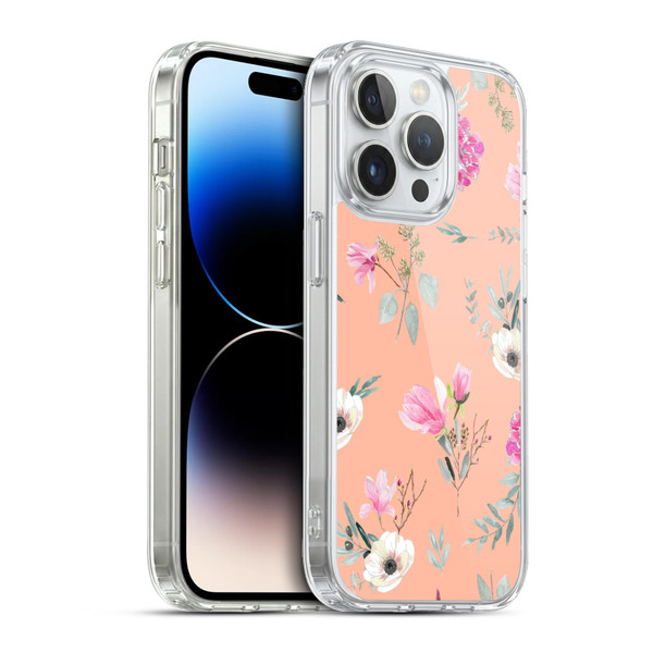 Anis Illustration Flower Pattern 2 Peach Soft Gel Case for Apple iPhone 13 Pro & MagSafe