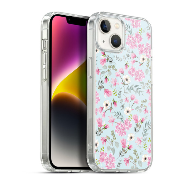 Anis Illustration Flower Pattern 2 Pink Soft Gel Case for Apple iPhone 14 Plus & MagSafe