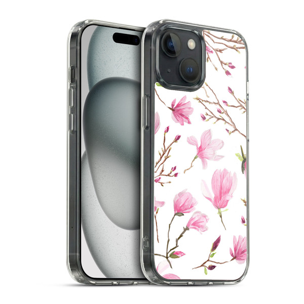Anis Illustration Flower Pattern 2 Magnolia Soft Gel Case for Apple iPhone 15 & MagSafe