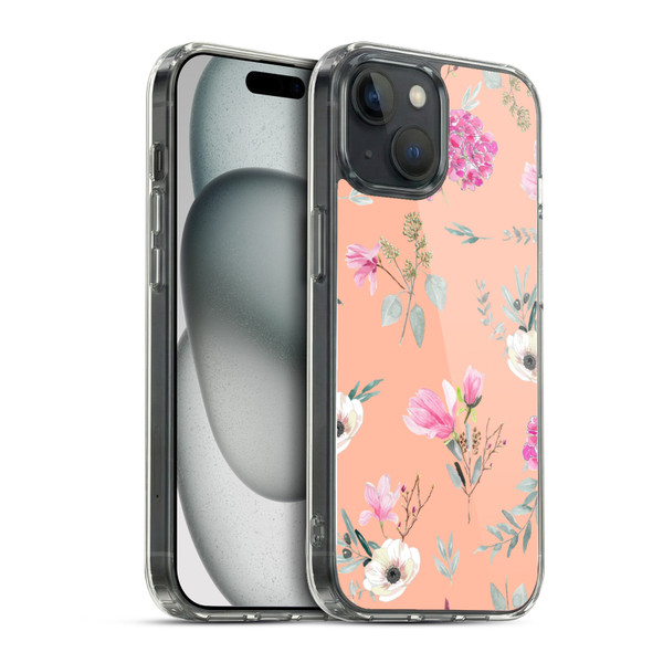 Anis Illustration Flower Pattern 2 Peach Soft Gel Case for Apple iPhone 15 & MagSafe