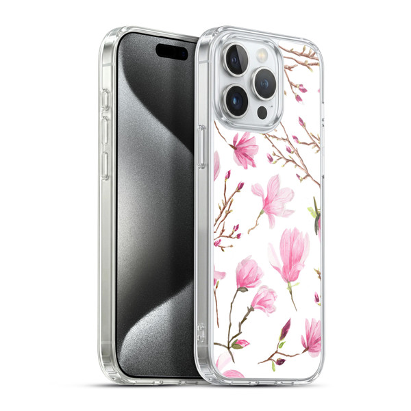 Anis Illustration Flower Pattern 2 Magnolia Soft Gel Case for Apple iPhone 15 Pro Max & MagSafe