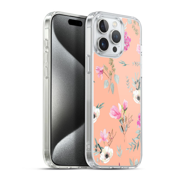 Anis Illustration Flower Pattern 2 Peach Soft Gel Case for Apple iPhone 15 Pro Max & MagSafe