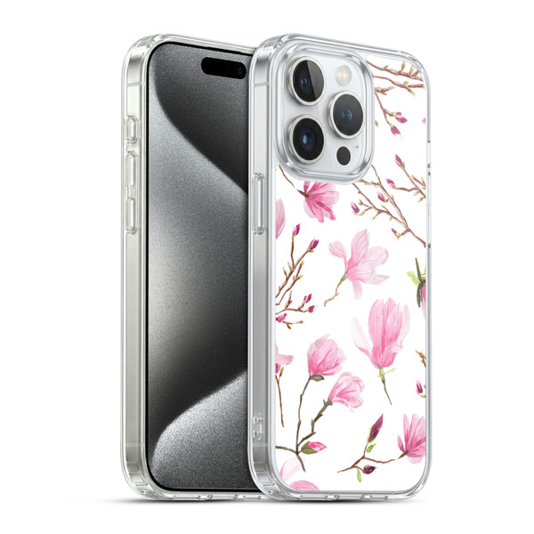 Anis Illustration Flower Pattern 2 Magnolia Soft Gel Case for Apple iPhone 15 Pro & MagSafe