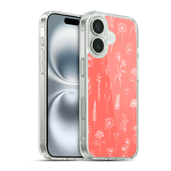 Anis Illustration Flower Pattern 2 Coral Soft Gel Case for Apple iPhone 16 & MagSafe