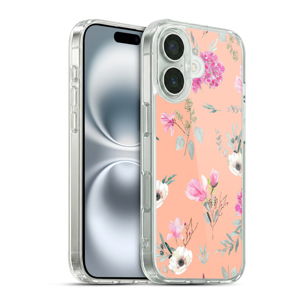 Anis Illustration Flower Pattern 2 Peach Soft Gel Case for Apple iPhone 16 & MagSafe