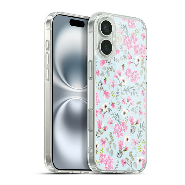 Anis Illustration Flower Pattern 2 Pink Soft Gel Case for Apple iPhone 16 Plus & MagSafe