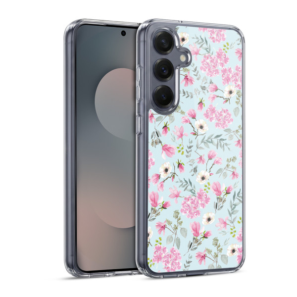Anis Illustration Flower Pattern 2 Pink Soft Gel Case for Samsung Galaxy S25 & MagSafe