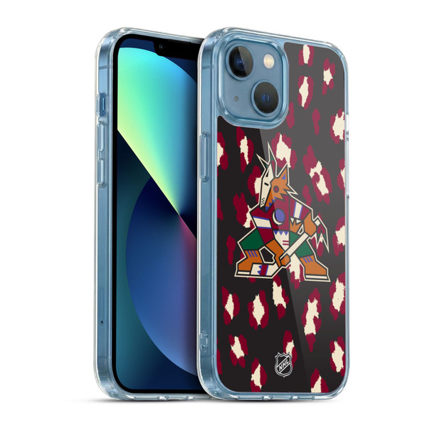 NHL Arizona Coyotes Leopard Pattern Soft Gel Case for Apple iPhone 13 Mini & MagSafe