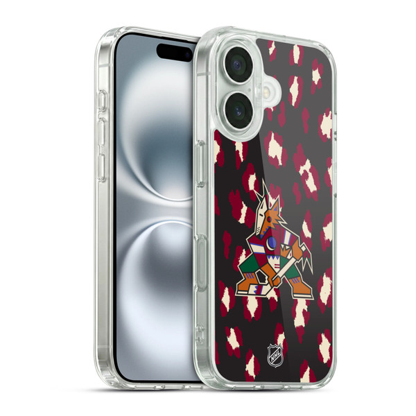 NHL Arizona Coyotes Leopard Pattern Soft Gel Case for Apple iPhone 16 & MagSafe