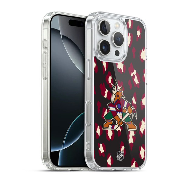 NHL Arizona Coyotes Leopard Pattern Soft Gel Case for Apple iPhone 16 Pro & MagSafe