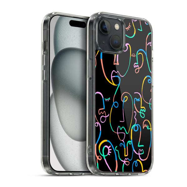 Ninola Colorful Faces Black Soft Gel Case for Apple iPhone 15 Plus & MagSafe