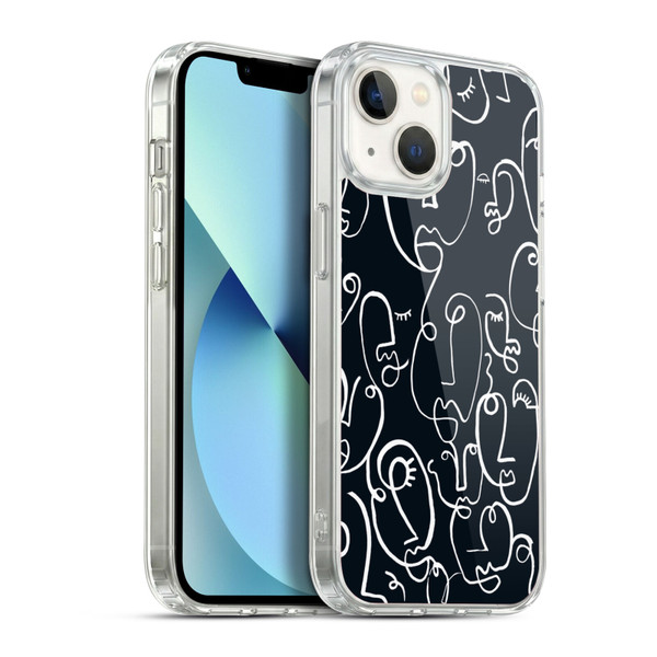 Ninola Freeform Patterns Faces Lineart Soft Gel Case for Apple iPhone 13
