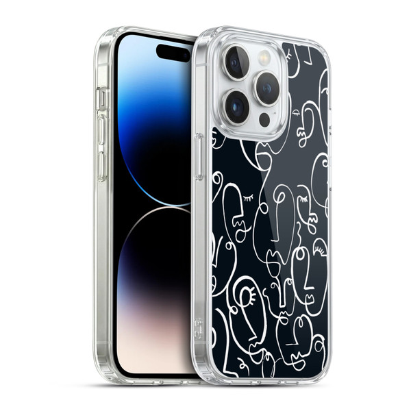Ninola Freeform Patterns Faces Lineart Soft Gel Case for Apple iPhone 14 Pro & MagSafe