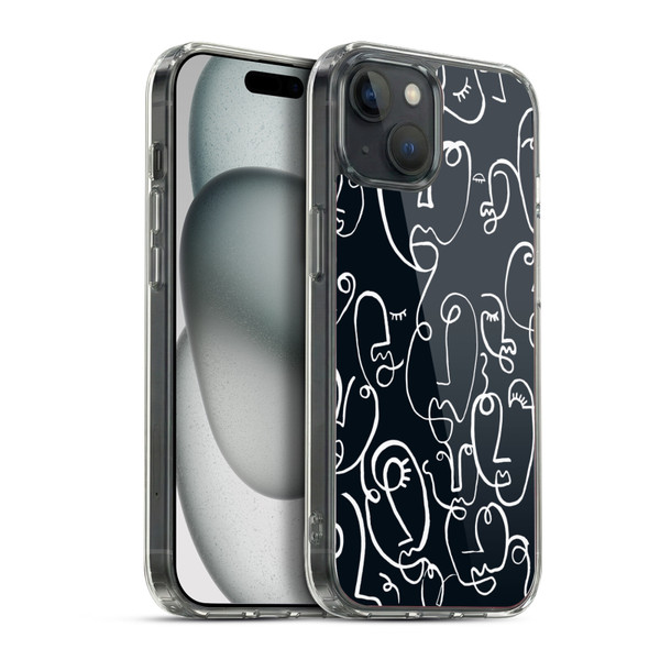 Ninola Freeform Patterns Faces Lineart Soft Gel Case for Apple iPhone 15 Plus & MagSafe