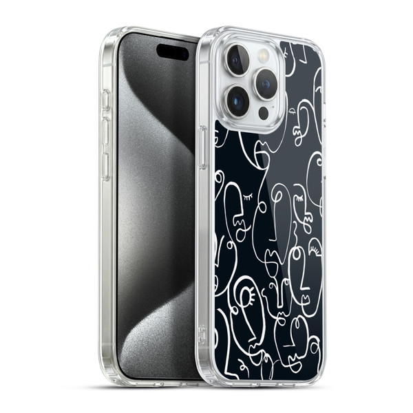 Ninola Freeform Patterns Faces Lineart Soft Gel Case for Apple iPhone 15 Pro Max & MagSafe