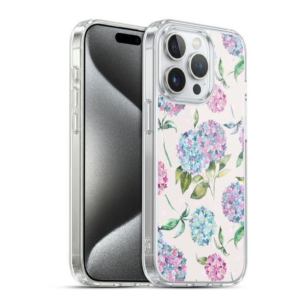 Ninola Pastel Beautiful Floral Magic Hydrangea Soft Gel Case for Apple iPhone 15 Pro & MagSafe