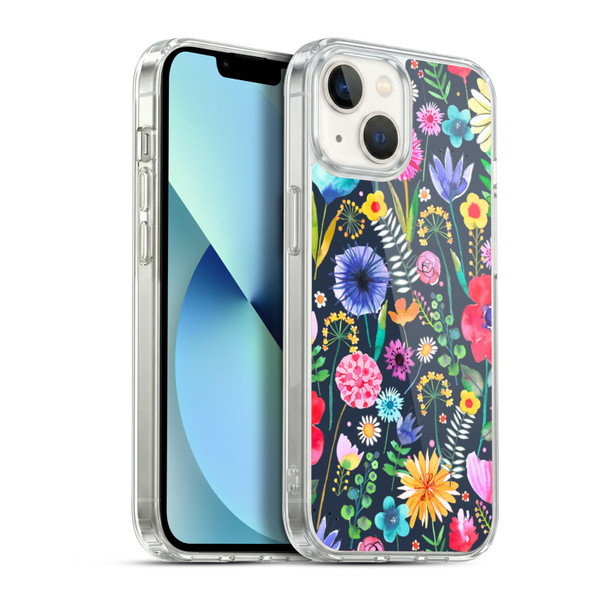Ninola Spring Floral Flowers Spring Garden Navy Soft Gel Case for Apple iPhone 13