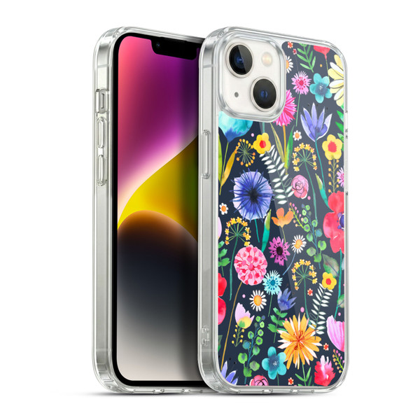 Ninola Spring Floral Flowers Spring Garden Navy Soft Gel Case for Apple iPhone 14 Plus & MagSafe