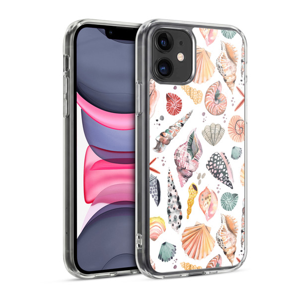 Ninola Watercolor Patterns Sea Shells Spicy Orange Soft Gel Case for Apple iPhone 11