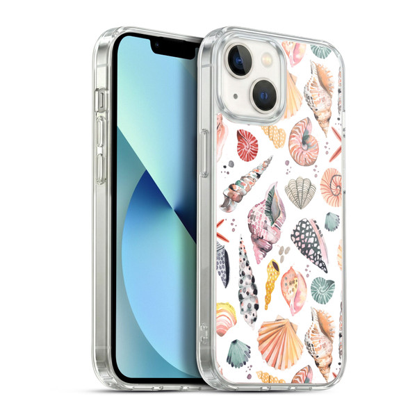 Ninola Watercolor Patterns Sea Shells Spicy Orange Soft Gel Case for Apple iPhone 13