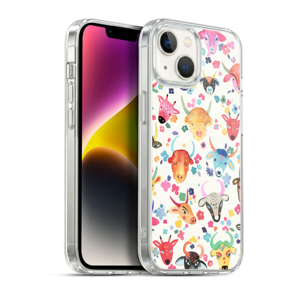 Ninola Watercolor Patterns Cute Ox Farm Soft Gel Case for Apple iPhone 14