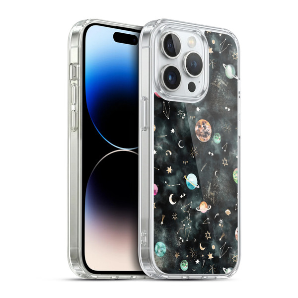 Ninola Watercolor Patterns Space Galaxy Planets Soft Gel Case for Apple iPhone 14 Pro & MagSafe