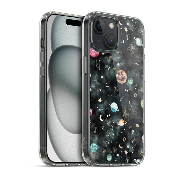 Ninola Watercolor Patterns Space Galaxy Planets Soft Gel Case for Apple iPhone 15 & MagSafe